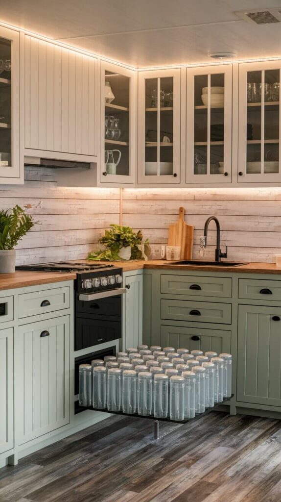 Open Shelving with Farmhouse Storage Modified for RVs 1